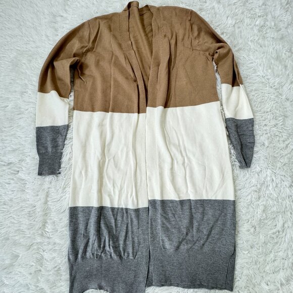 NWOT Amazon Colorblock Open Front Long Cardigan Size XS - Picture 2 of 9